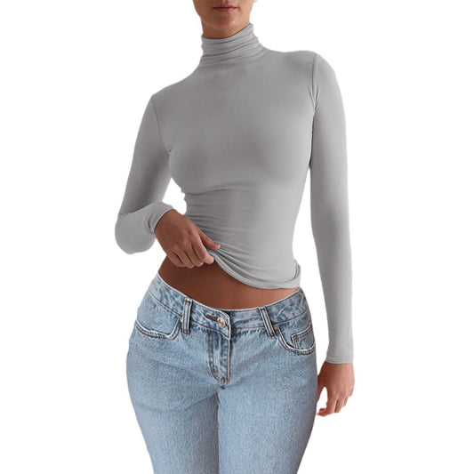 Camiseta de cuello alto ajustada Y2K, moda casual, jersey de manga larga, top ajustado, ropa de mujer