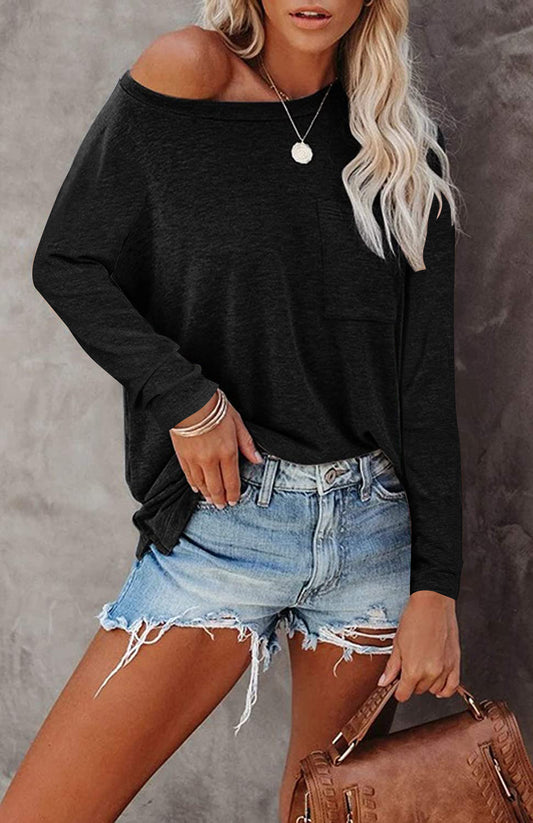 T-shirt décontracté à manches longues et fente de poche