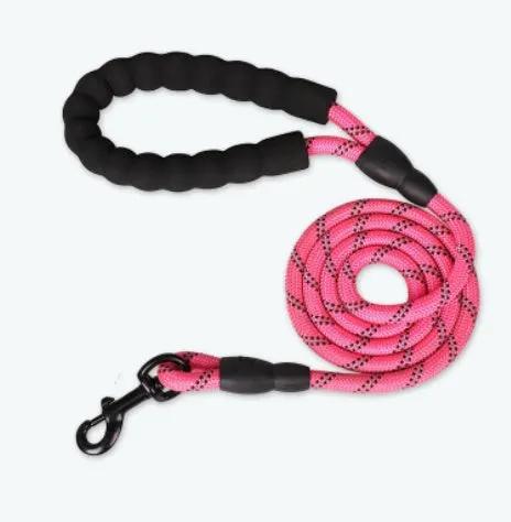 Dog leash AdTec, pink rope with black padded handles, reflective.