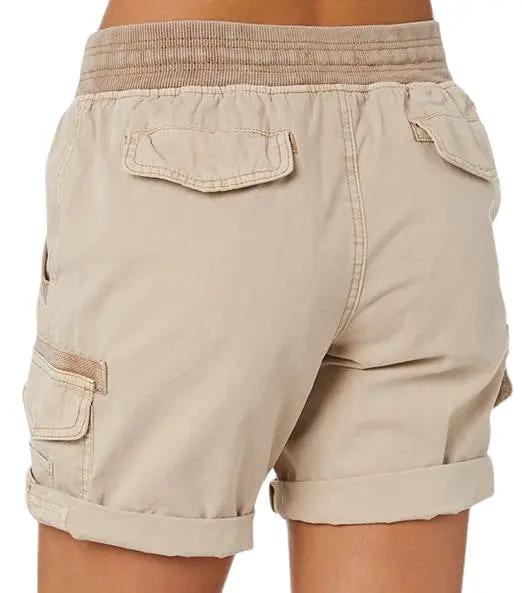 Lightweight women's cargo shorts with drawstring and deep pockets in beige, AdTec