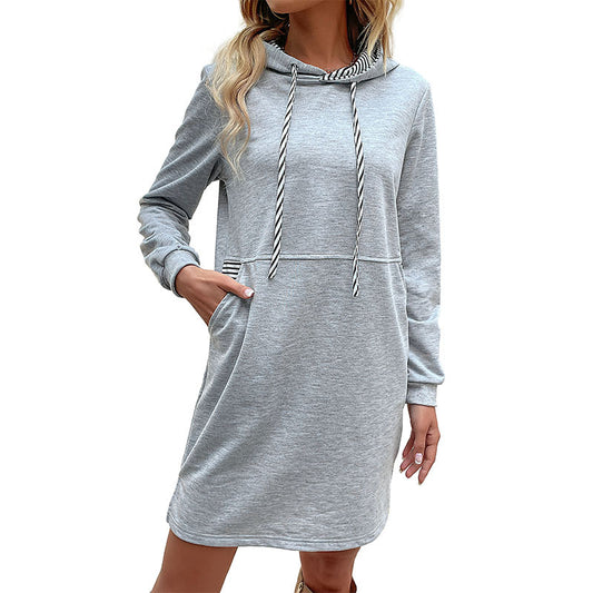 Robe à capuche rayée et patchwork pour femme, commerce extérieur