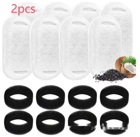 Non-woven fabric pet water dispenser filter pads (white) with black foam rings, 2pcs