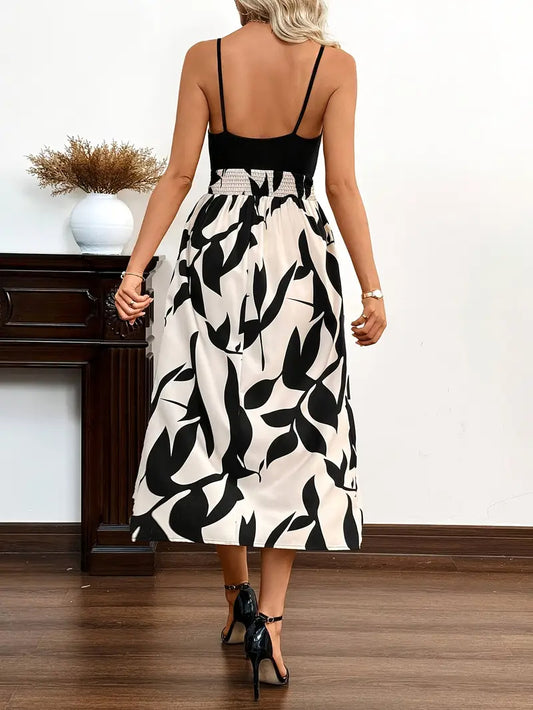 Robe élégante sans manches imprimé floral extra longue à fente haute