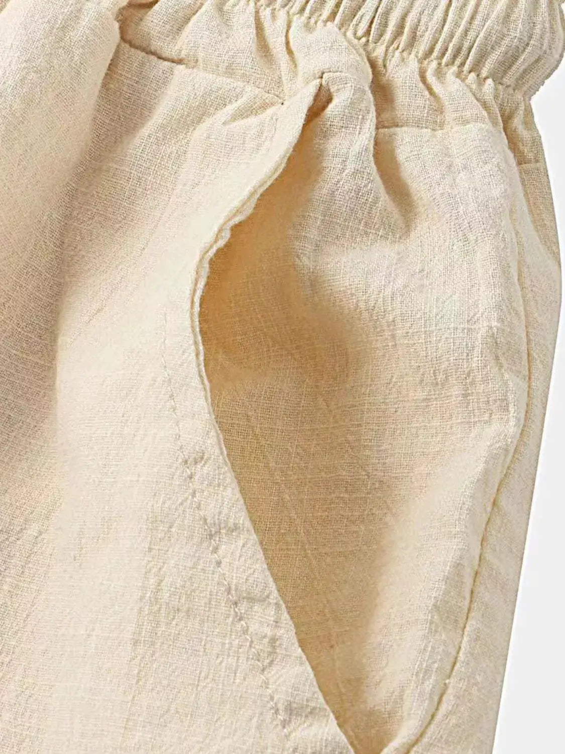Men's 100% cotton shirt and shorts set by Trendsi in cream beige.