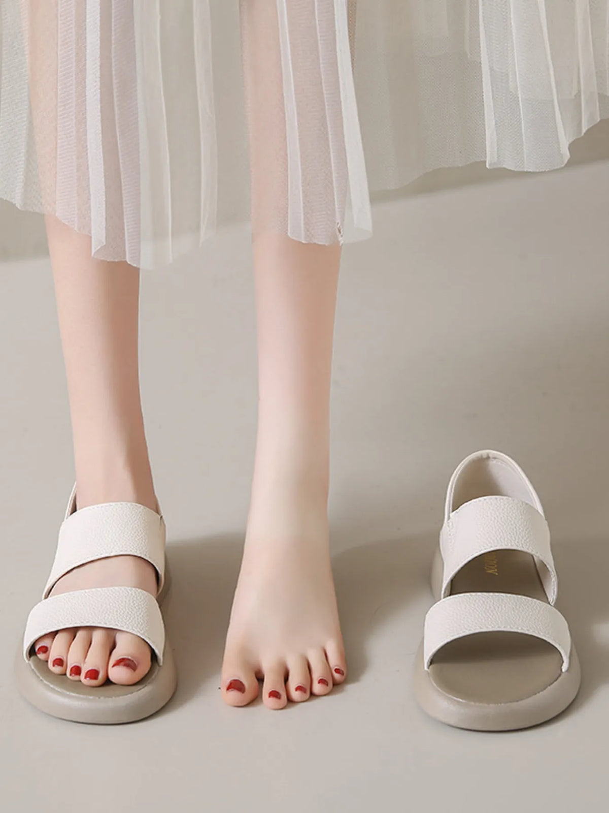 Open Toe Platform Sandals by Trendsi; white two-strap sandals with a chunky platform sole
