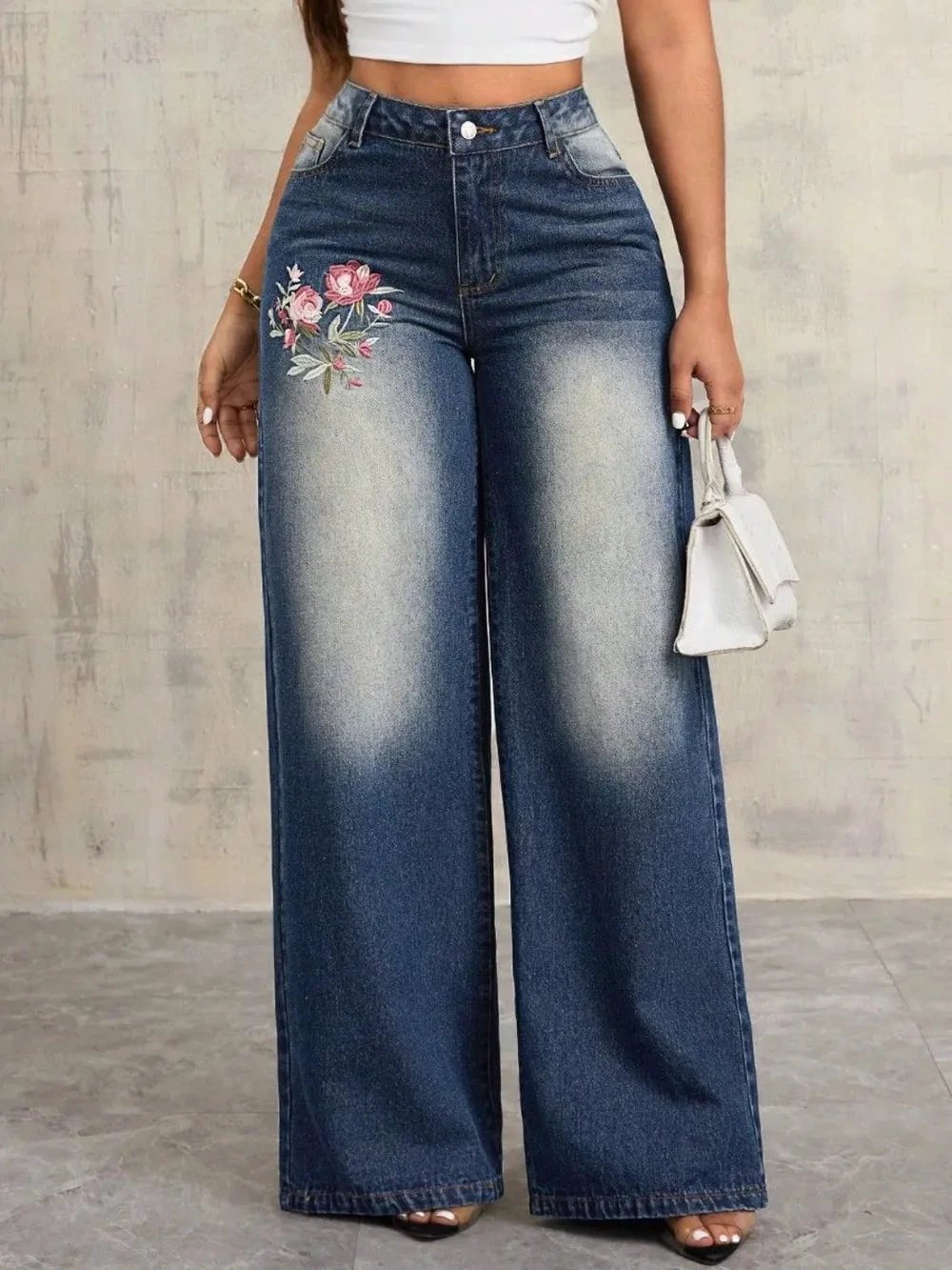 Embroidered Wide Leg Jeans by eprolo