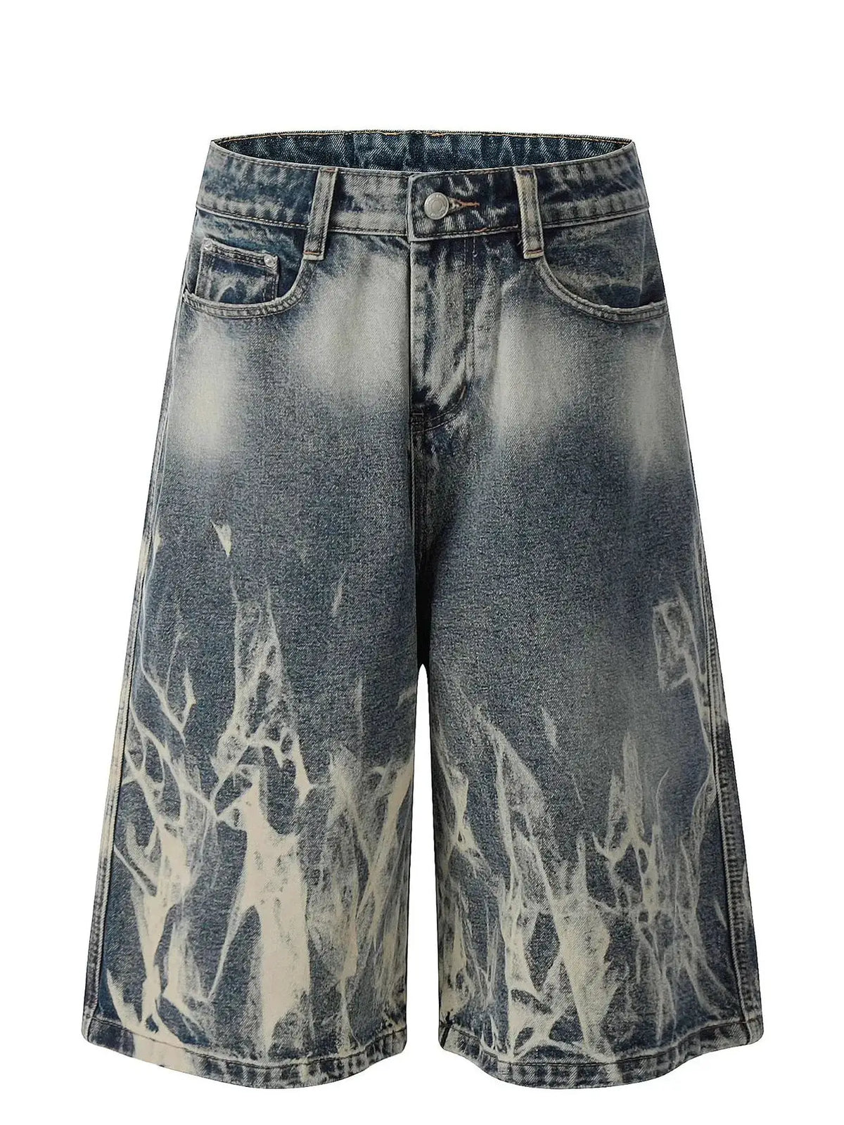 Men's blue acid-wash denim shorts with stretch cotton blend