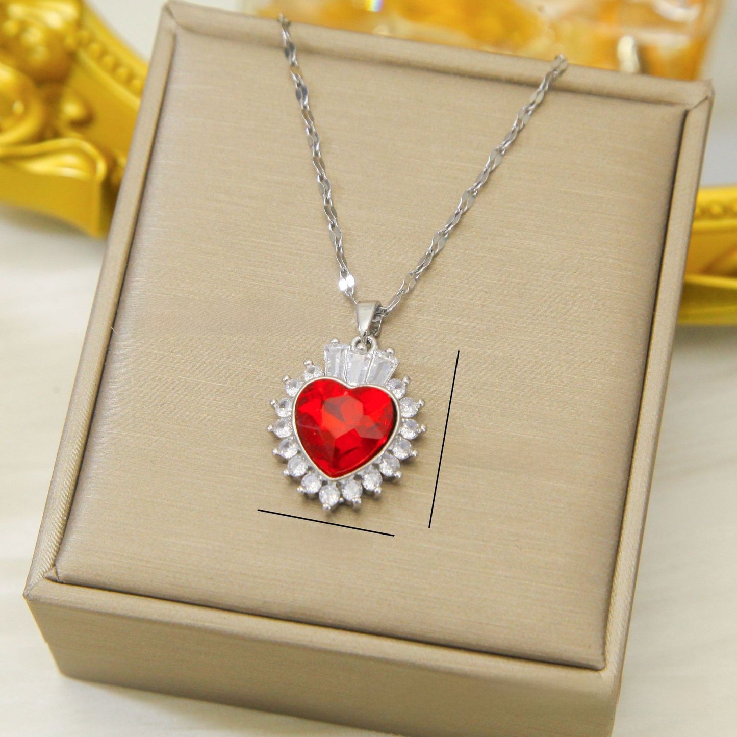 Collier Cœur Rubis Pendentif Micro-incrusté Tendance
