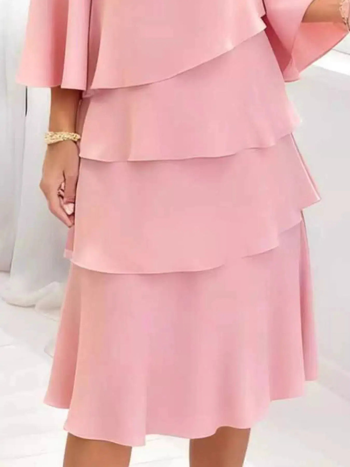Dress pink plus-size with layered ruffles and 3/4 sleeves by Trendsi