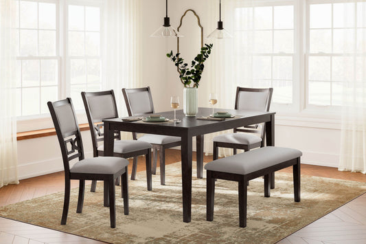 Brown Langwest Transitional 6-Piece Dining Room Table Set with Chairs and Bench-1