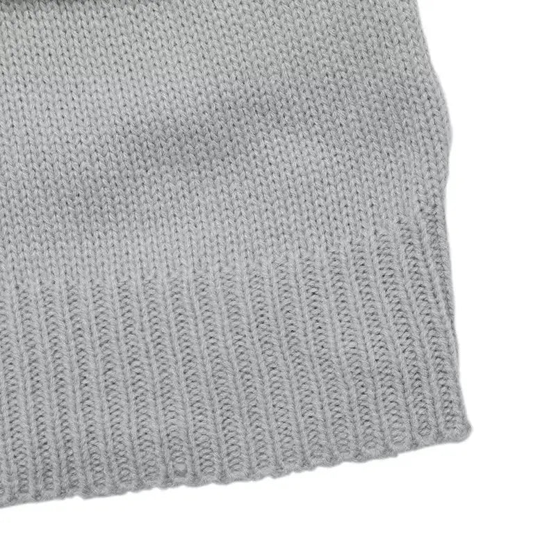 Soft V-Neck Dropped-Shoulder Lightweight Acrylic Knit Sweater, gray with ribbed hem