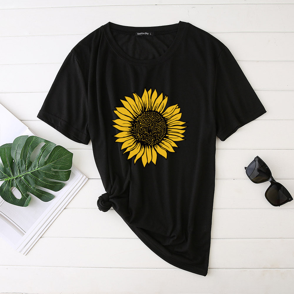 Sunflower Women's T-Shirt Short Sleeve Top Round Neck New