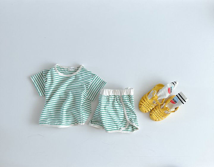 Vêtements pour enfants d'intérieur rayés respirants, à manches courtes et shorts