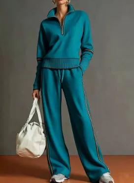 Women’s active cotton teal long-sleeve two-piece set by AdTec