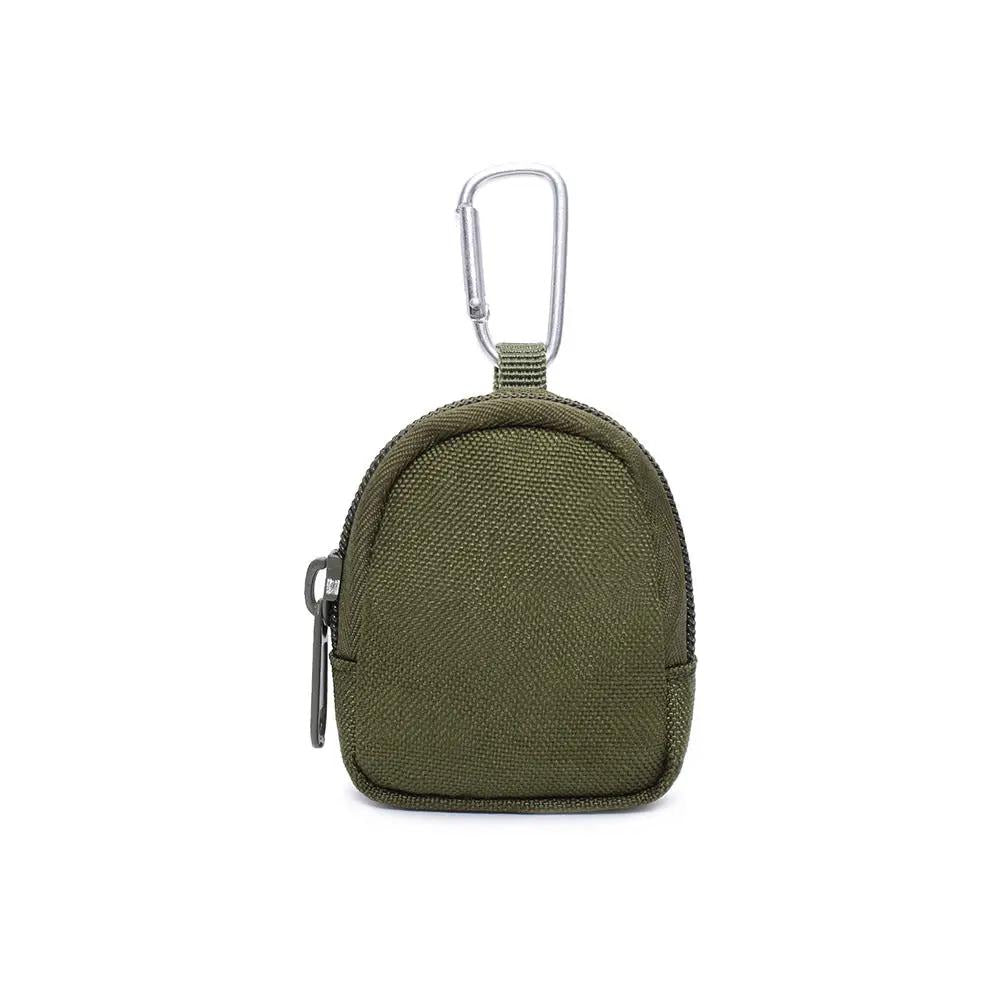 Olive green tactical mini pouch with zipper and carabiner clip