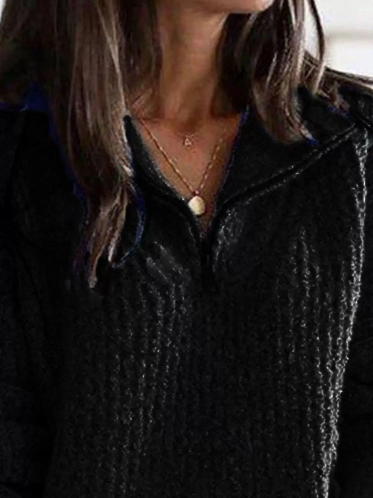 Full Size Half-Zip Textured Sweater Plus Size in black knit fabric