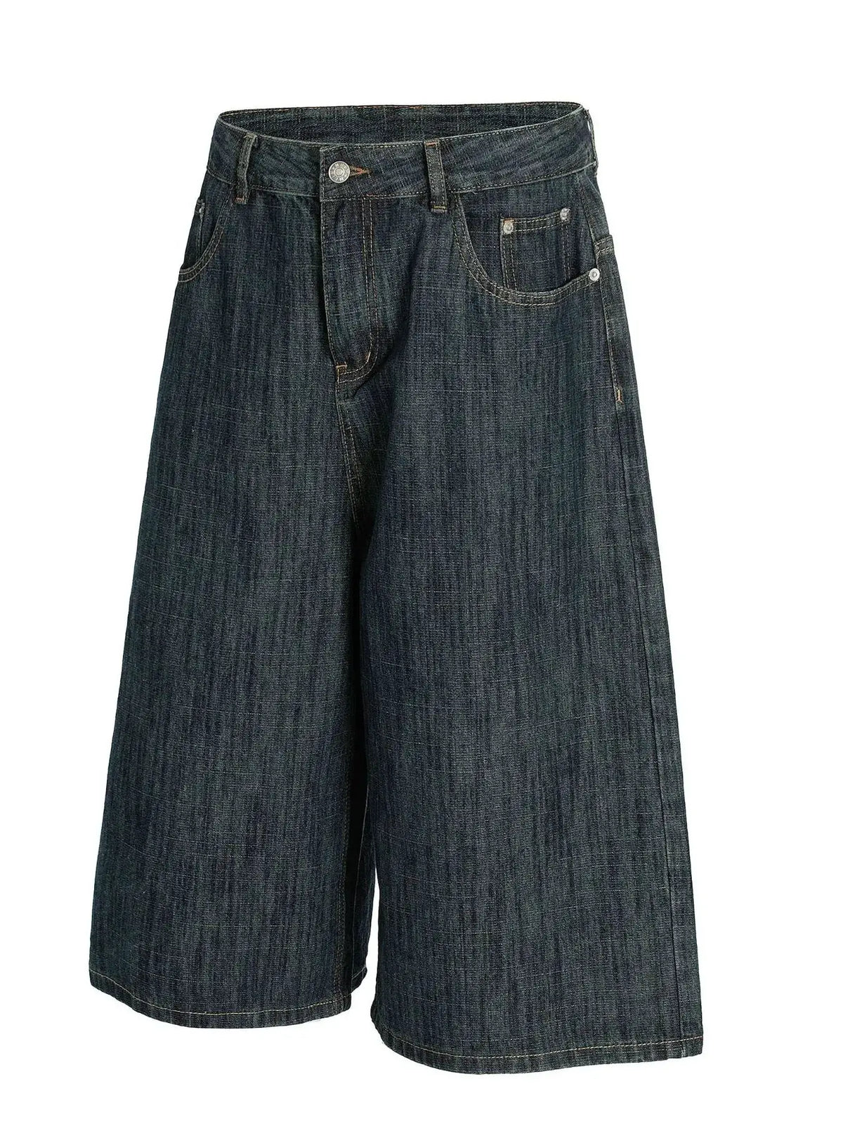 Mens Relaxed Fit Denim Shorts in dark blue cotton blend with front pockets for casual summer wear