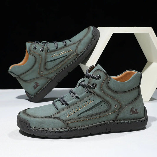 Mens comfortable and breathable flat-laced high-top shoes by AdTec in teal suede with a black sole.
