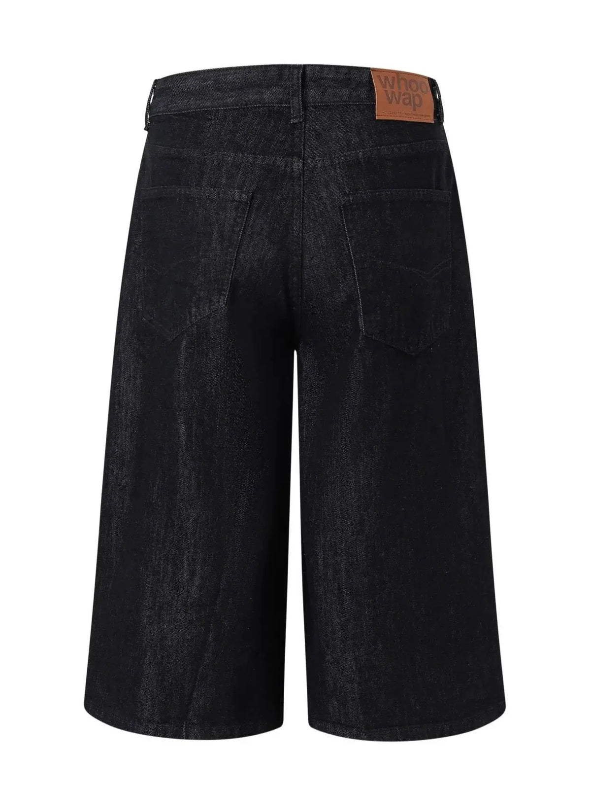 Men's wide-leg denim shorts, black pure cotton with back pockets