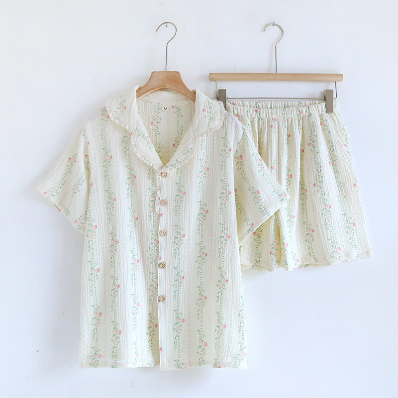 Pyjama d'été en coton à fleurs, manches courtes et short