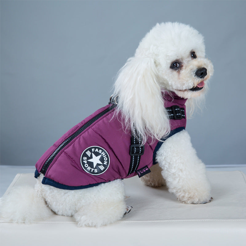 Waterproof dog coat with harness in purple by AdTec