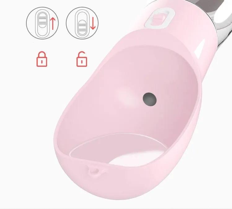 Traveling Out Portable Dog Water Dispenser, pink plastic pet water bowl by AdTec