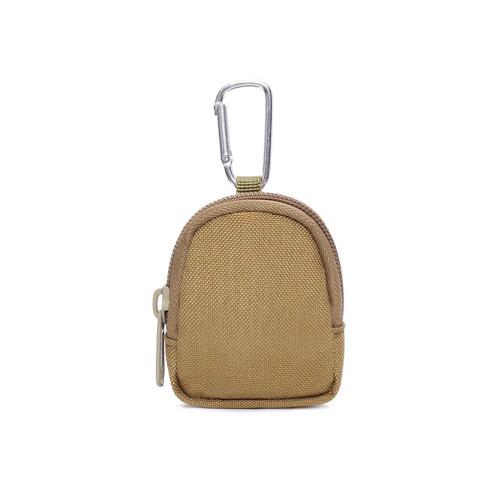 Tactical mini pouch with carabiner clip in tan nylon fabric