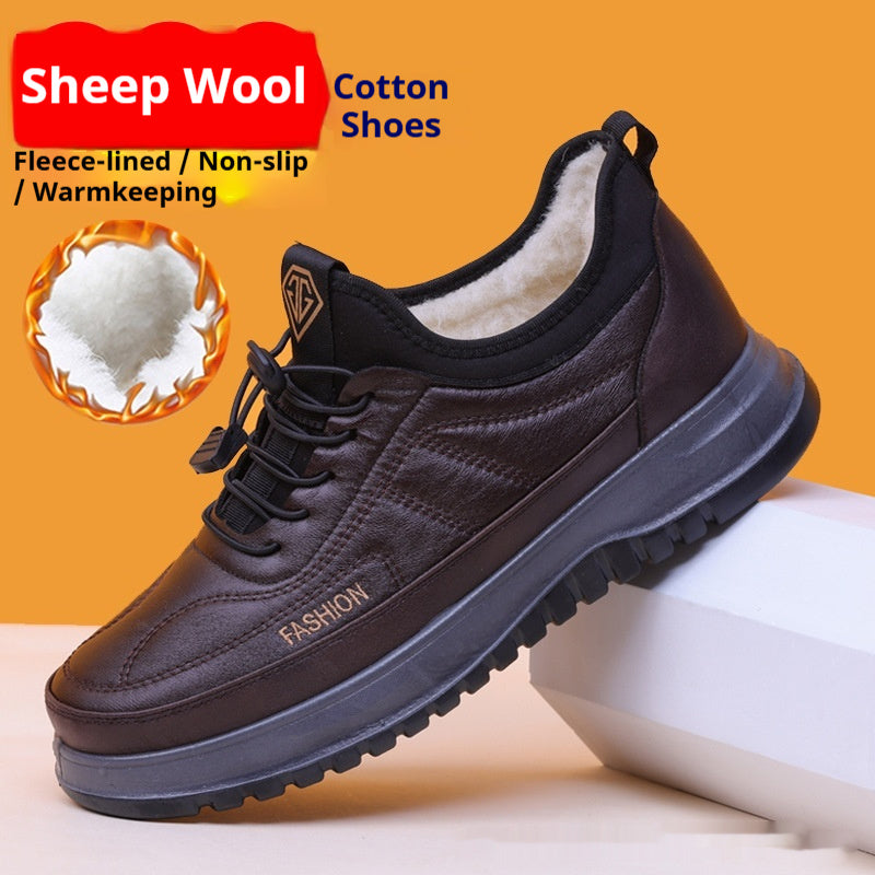 Shoes AdTec fleece-lined cotton sneakers in black with sheep wool lining for warmth