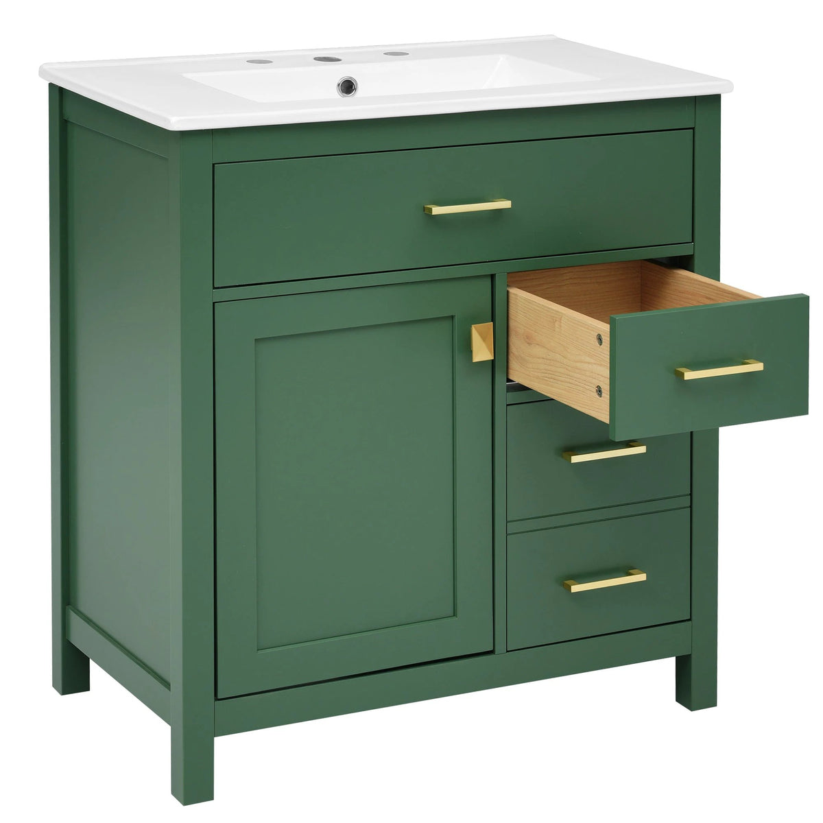 30-Inch Green Bathroom Vanity with Ceramic Sink and Ample Storage - Ideal Choice for Small Bathrooms by eprolo