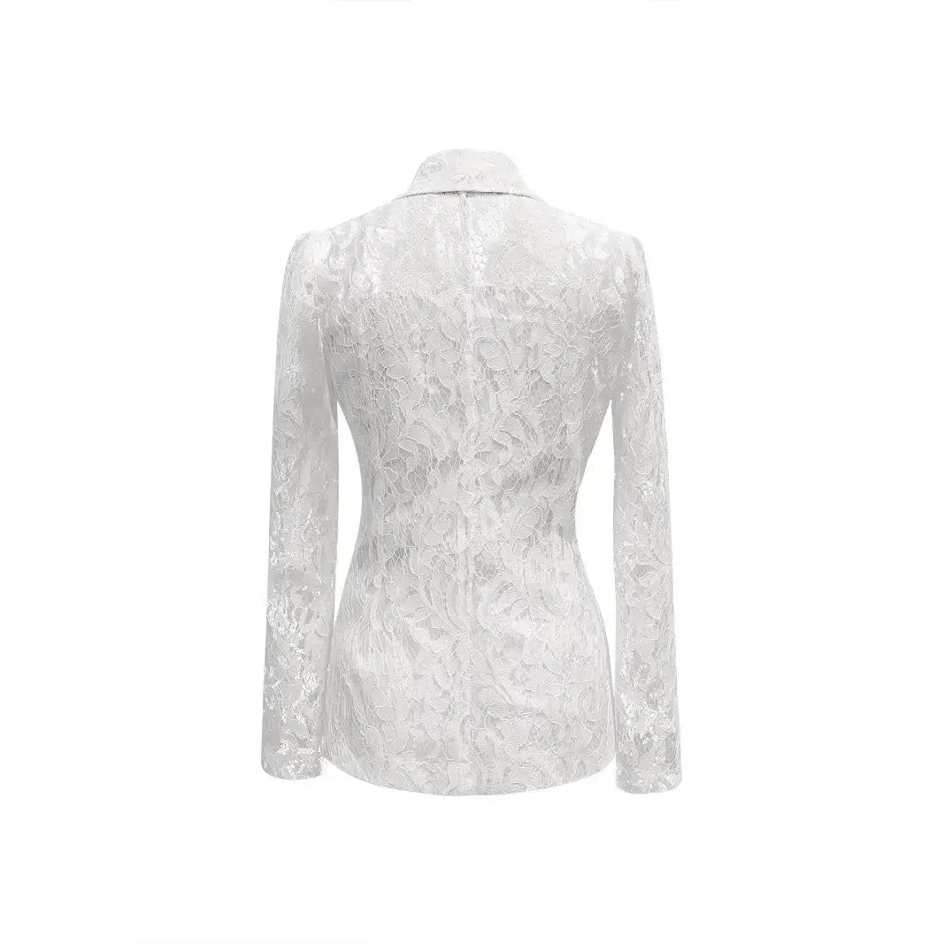 Women lace blazer white sheer long-sleeve lightweight jacket by eprolo