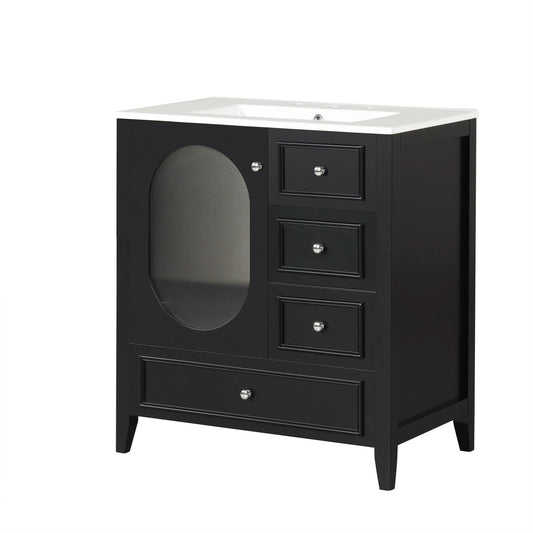 30" Bathroom Vanity with Sink, Bathroom Vanity Cabinet with Three Drawers and Door by eprolo