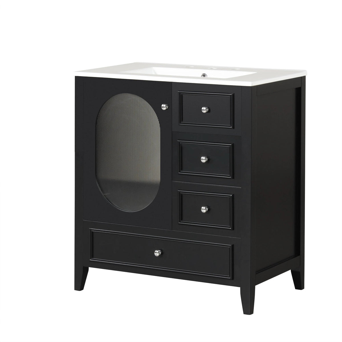 30" Bathroom Vanity with Sink, Bathroom Vanity Cabinet with Three Drawers and Door by eprolo