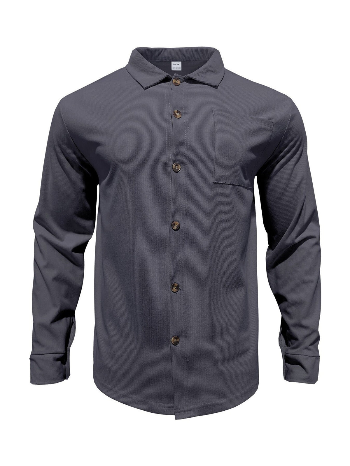 Men's slate gray long-sleeve button-up shirt with chest pocket