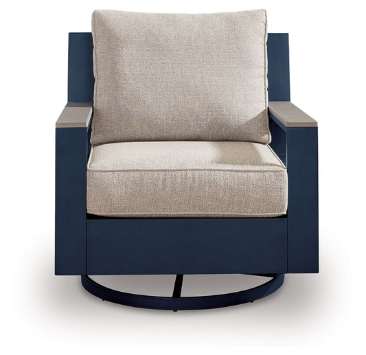 Blue Outdoor Swivel Glider Chair with Cushion - Durable & Weather Resistant-1