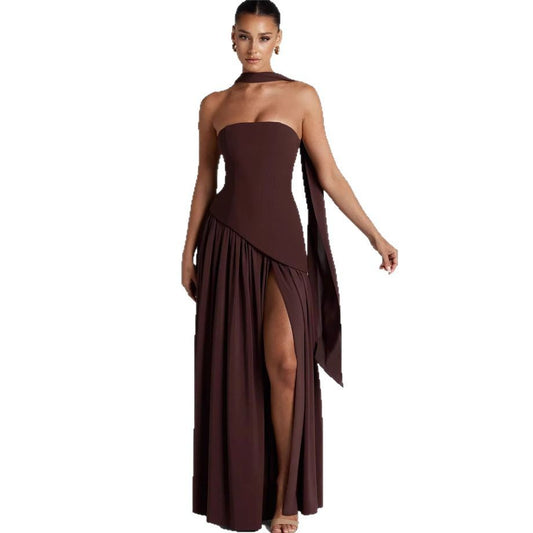 Irregular Tube Top Tied Dress Women