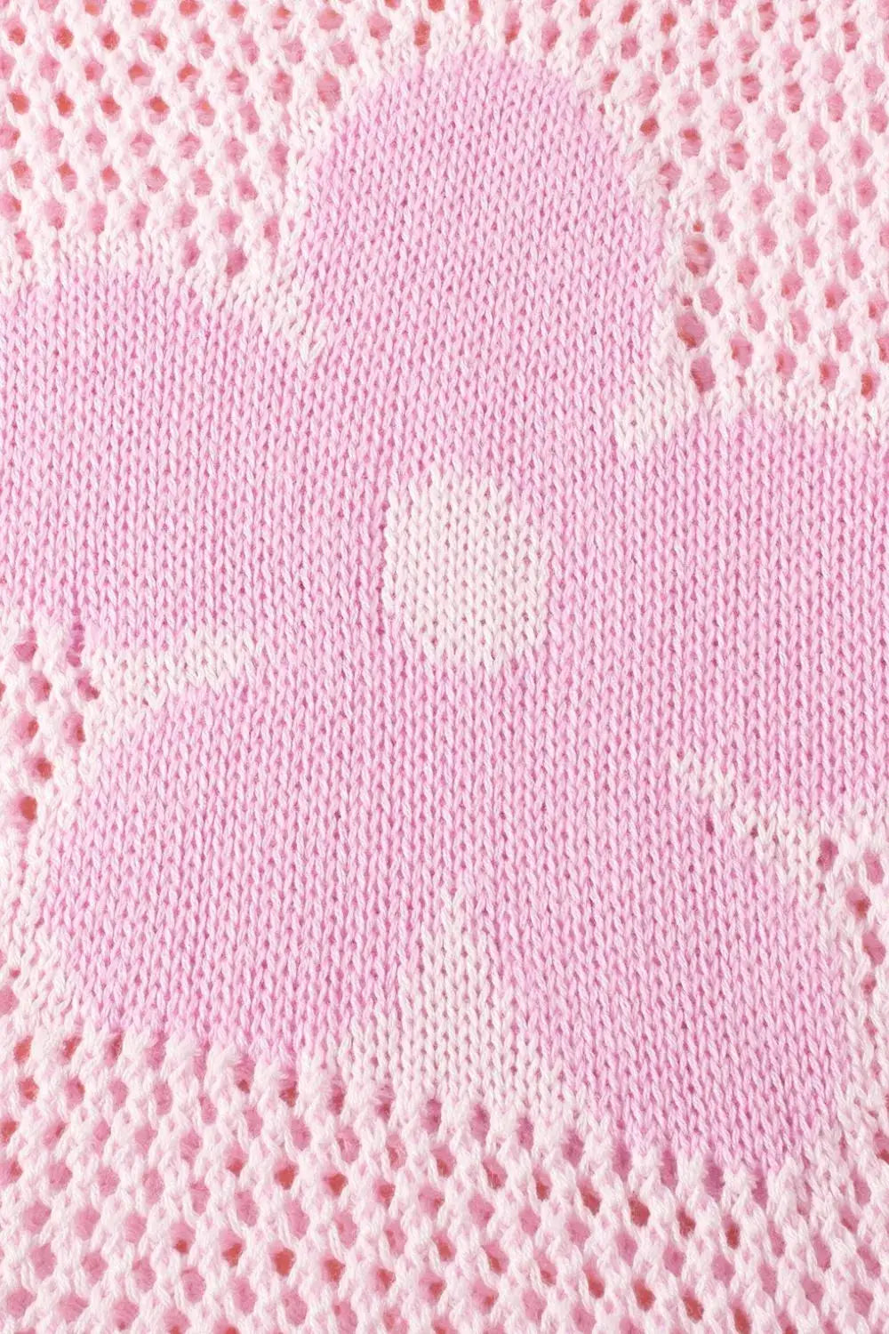 Lightweight openwork floral knit cover-up round-neck top in pink by Trendsi