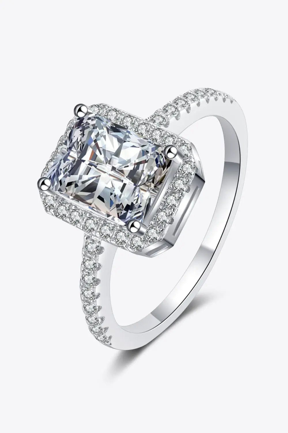 2 Carat Moissanite 925 Sterling Silver Halo Ring with cushion-cut center stone and pave halo