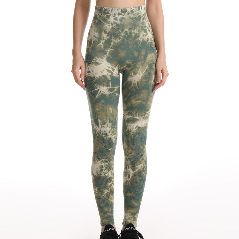 Legging Tie-Dye Femme Pantalon de Yoga Fitness Sans Couture Push Up Collant d'Entraînement Legging de Sport Musculation