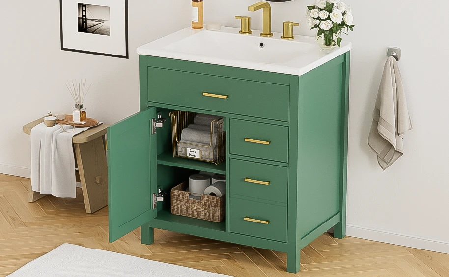 30-Inch Green Bathroom Vanity with Ceramic Sink and Ample Storage - Ideal Choice for Small Bathrooms by eprolo