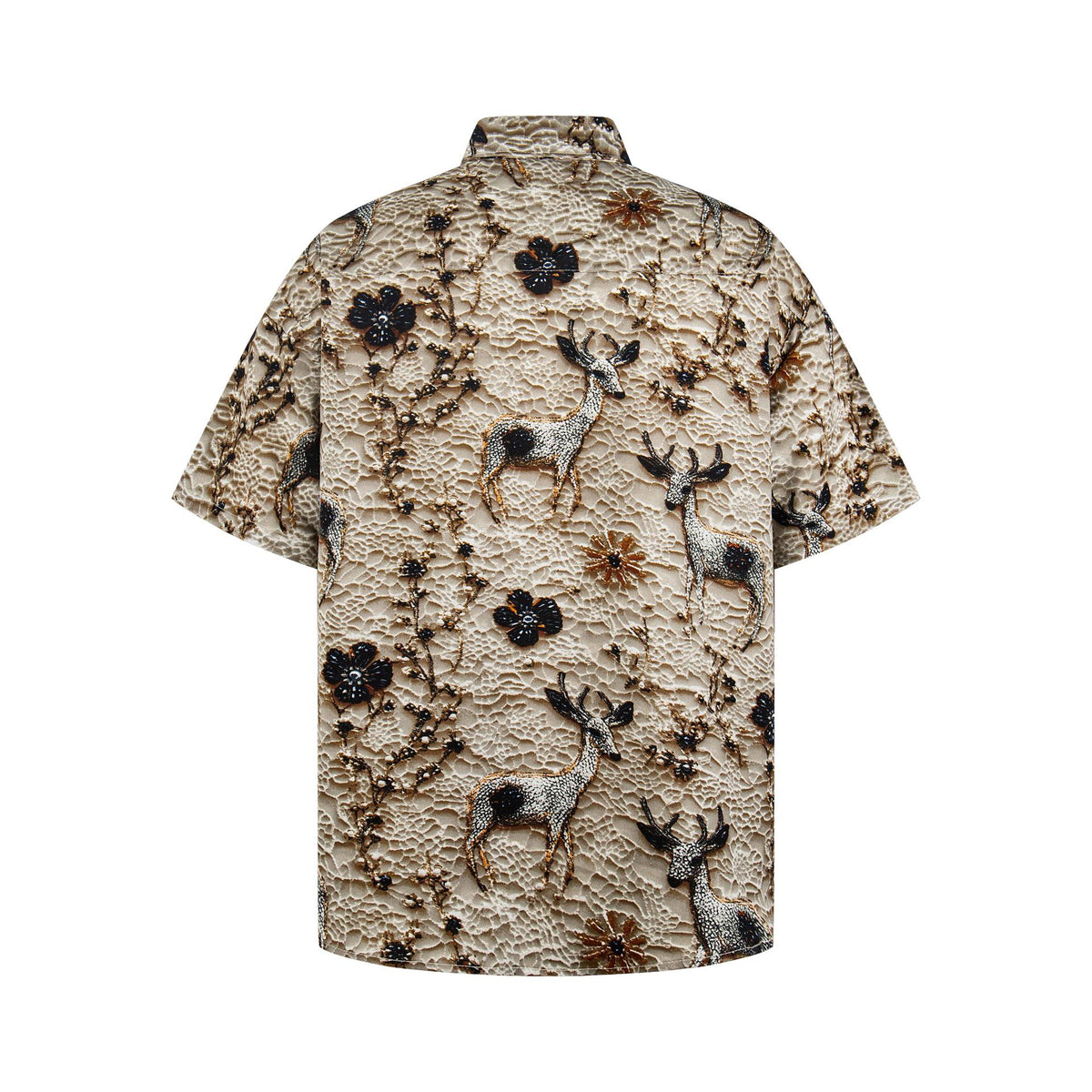 Deer short-sleeve shirt by eprolo in beige lace floral pattern