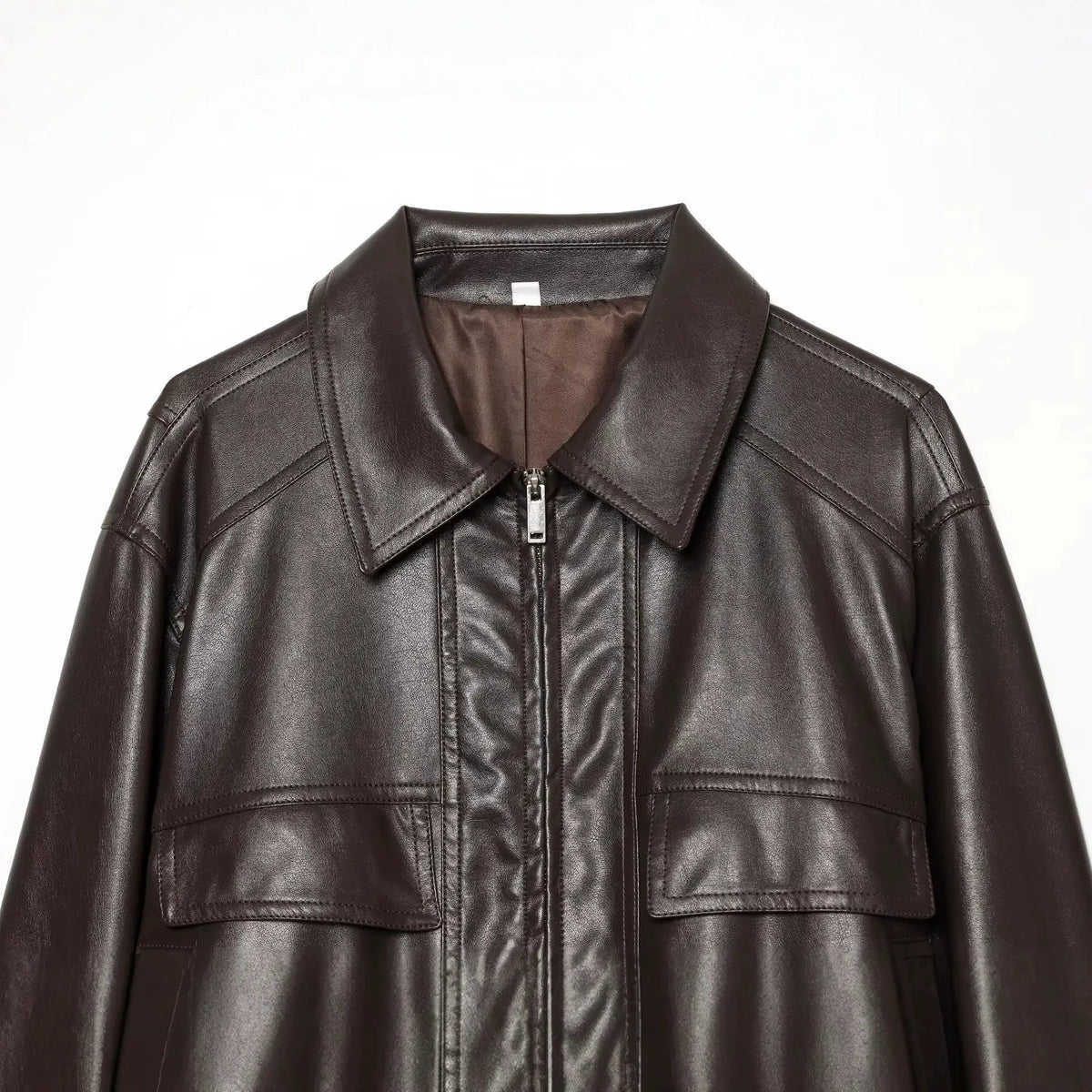 Women's corridor-shaped dark brown faux leather jacket with front zipper by eprolo.