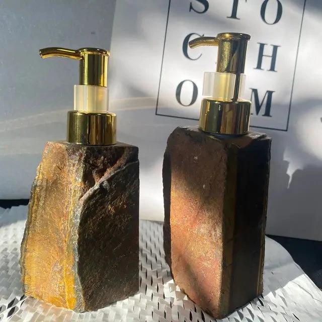 1 PCS Natural Pink Crystal Stone Press Bottle Dispenser 30ml Liquid Dispenser Shower Gel Wash Light Luxury Bathroom Accessory by eprolo