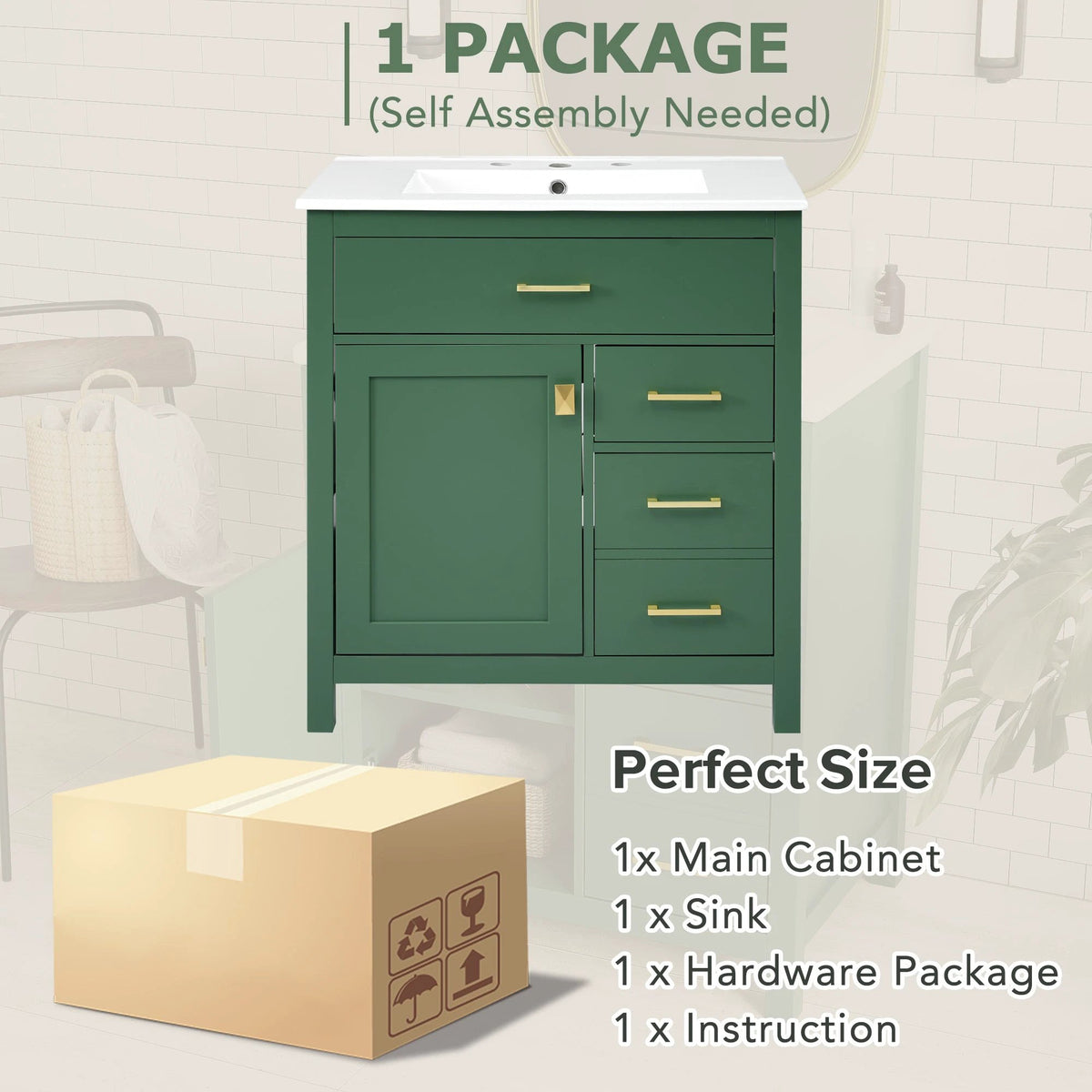 30-Inch Green Bathroom Vanity with Ceramic Sink and Ample Storage - Ideal Choice for Small Bathrooms by eprolo