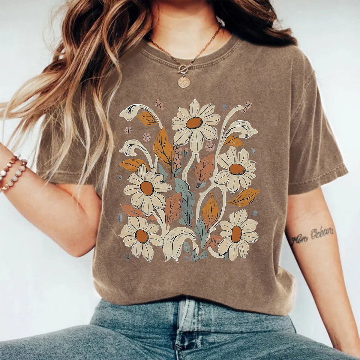 Washed and used T-shirt with printed T-shirt