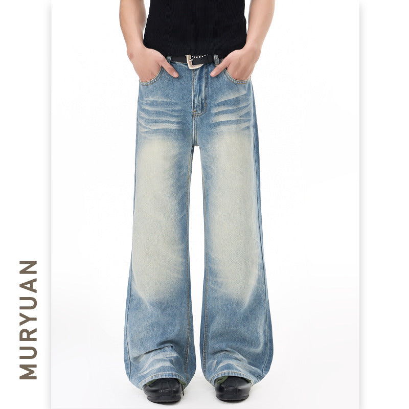 Style Wrinkle Catwhisker Flared Jeans for Men
