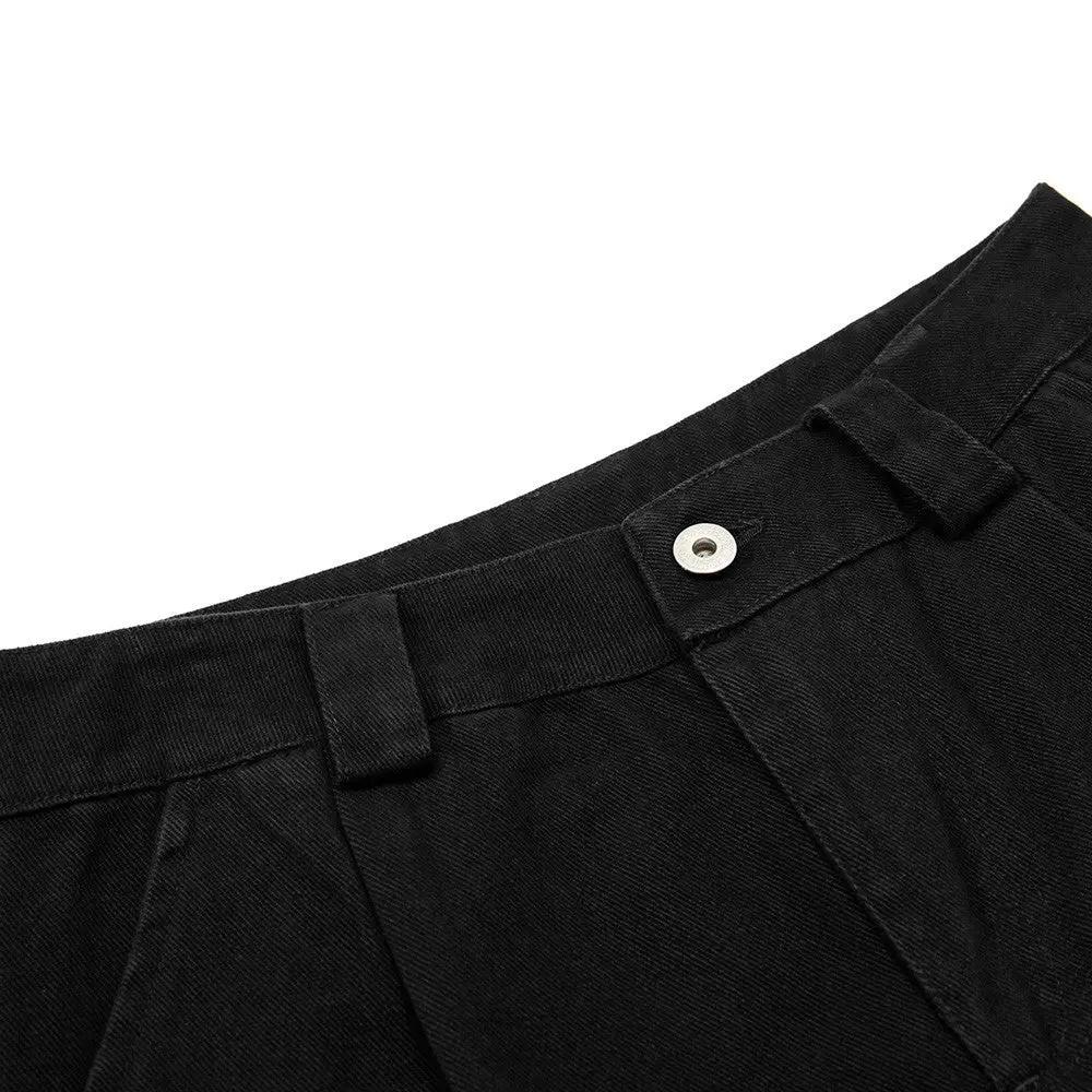 Men's solid black cotton denim wide-leg cowboy jeans by eprolo with belt loops