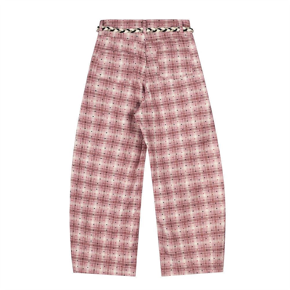 Starry Plaid Loose Silhouette Curved Knife Pants by eprolo
