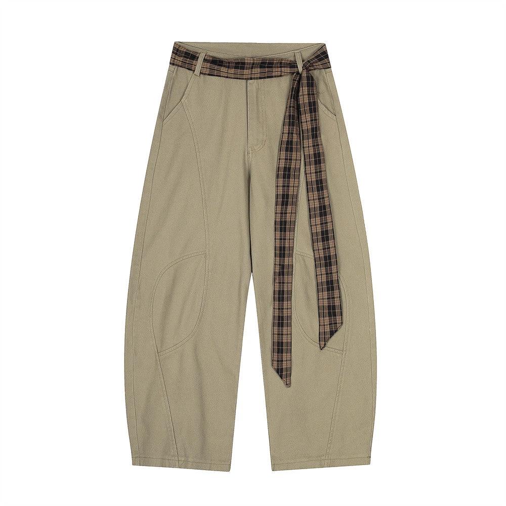 Plaid Strap Curved Knife Pants Work Pants by eprolo