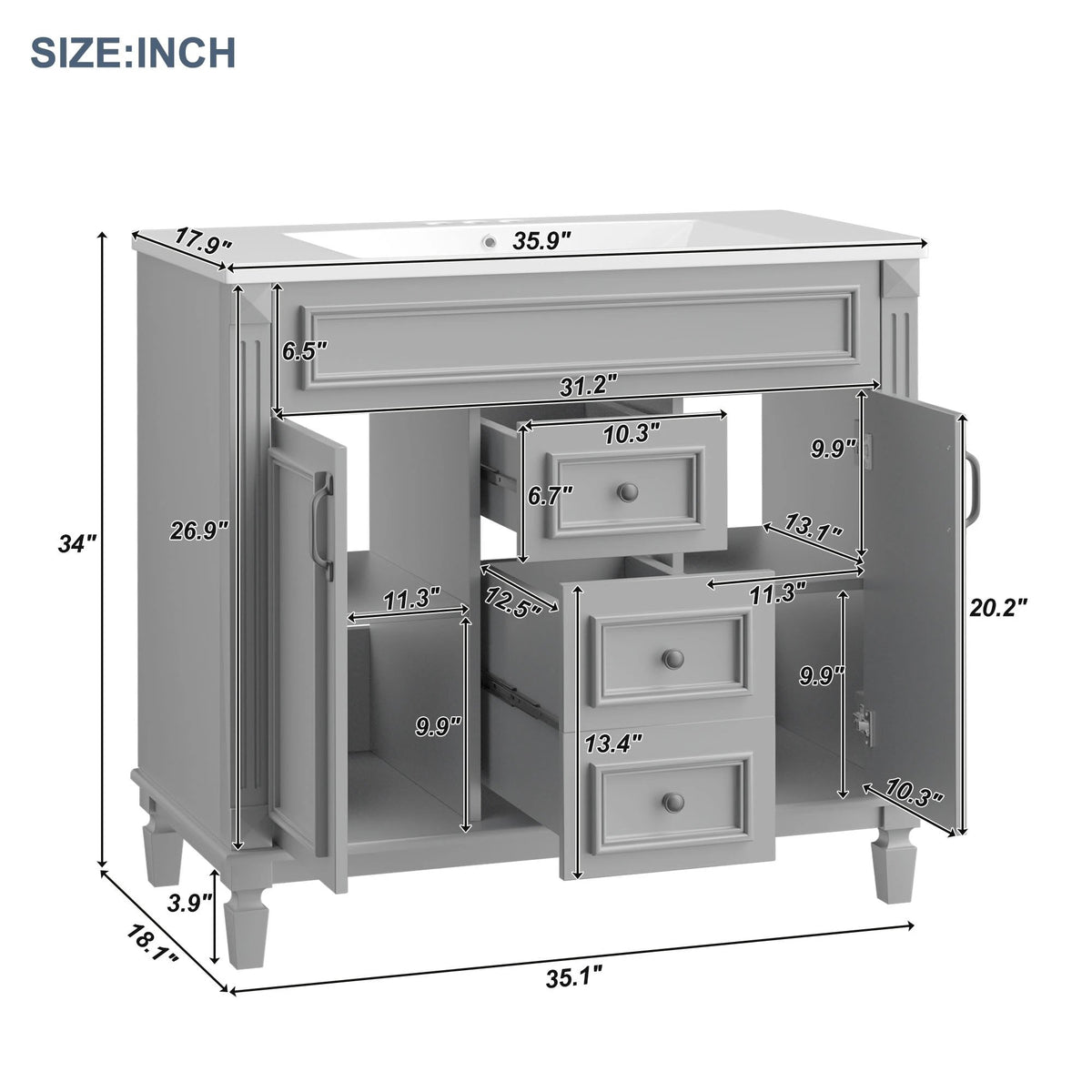 36'' Bathroom Vanity with Top Sink by eprolo