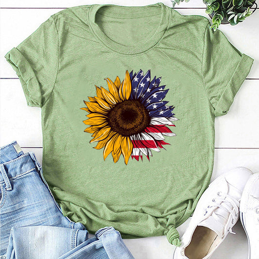 Nouveau T-shirt imprimé tournesol pour femme printemps et été